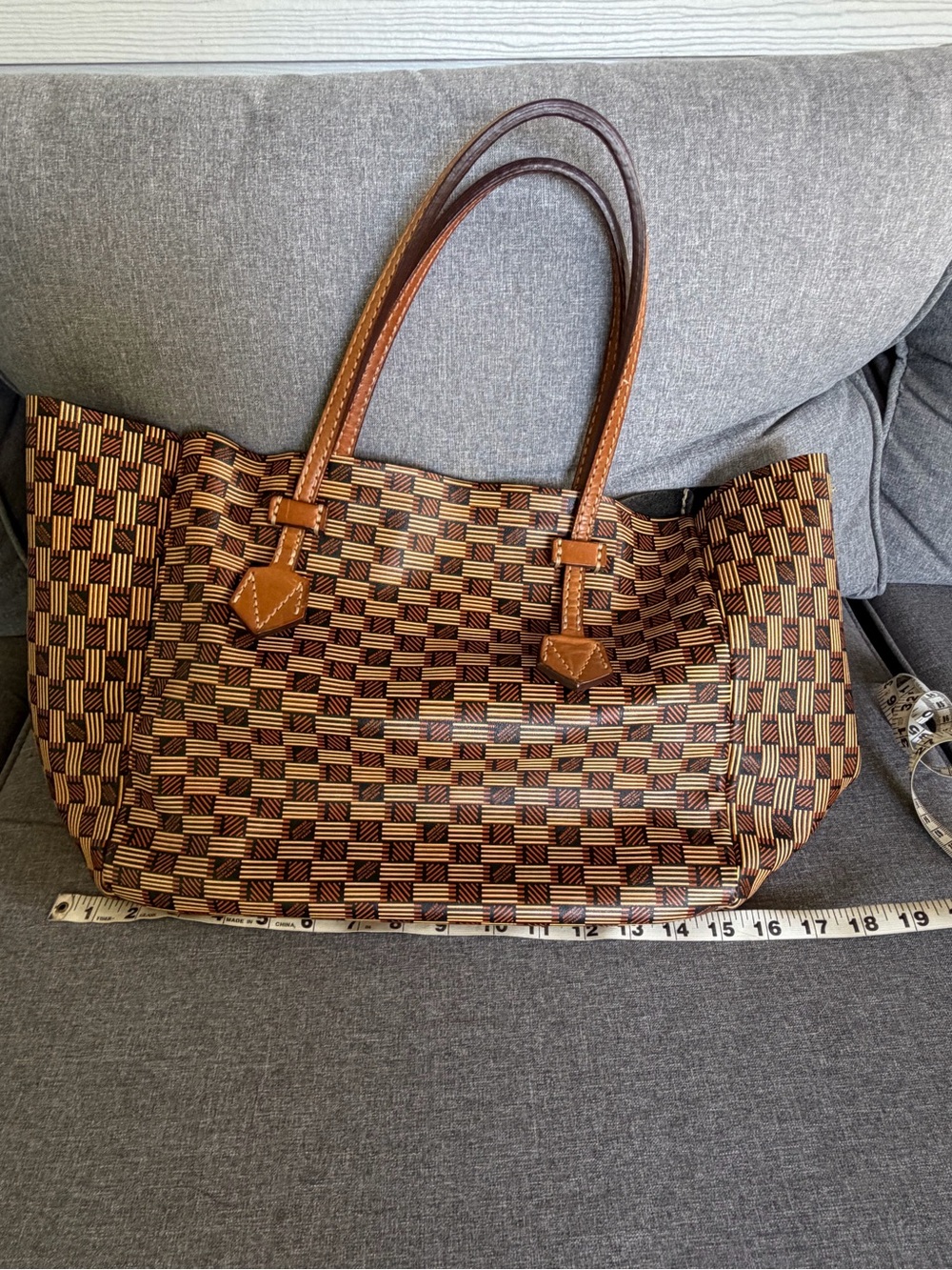 Moreau Paris Vincennes MM Printed Leather Tote – Multicolor Geometric Monogram